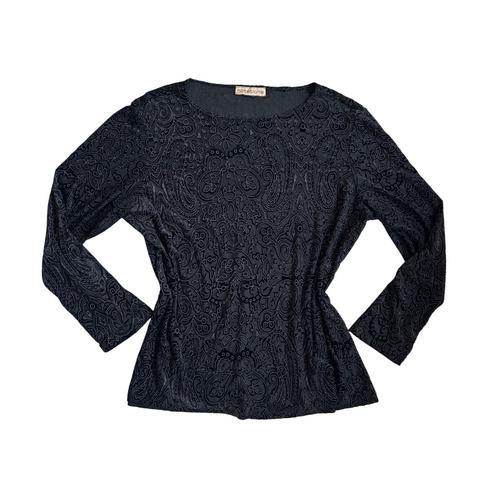 VTG longsleeve black velvet‎ burnout sheer blouse whimsigoth grunge 90s y2k